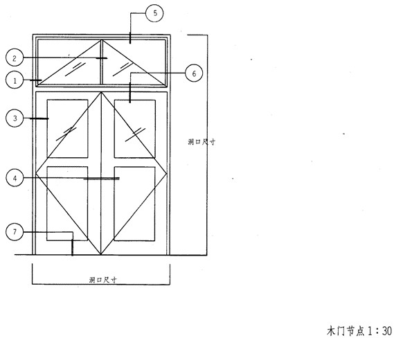 根据所给的双扇玻璃镶板门立面及节点位置画出各节点详图.